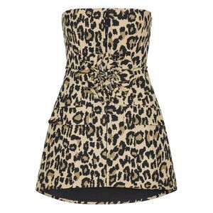 ROTATE BIRGERCHRISTENSEN Strapless Leopard Print Mini Dress Women Beige Dresses